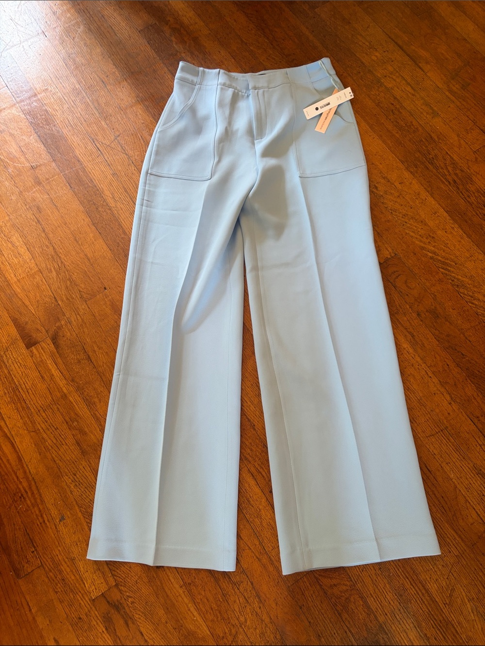 Aqua Pale Blue Wide-Leg High-Rise Pants